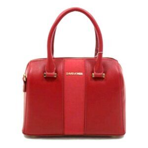 David Jones Red Bordeaux Bowler Handbag FREE GIFT Silver Tote Handbag